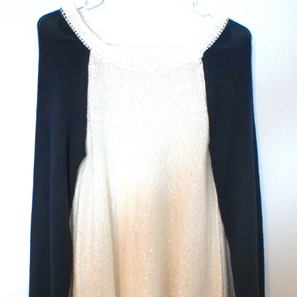 Beldini Cream Sparkle Knit Colorblock Sweater w/ Black Sleeves – Large #1465